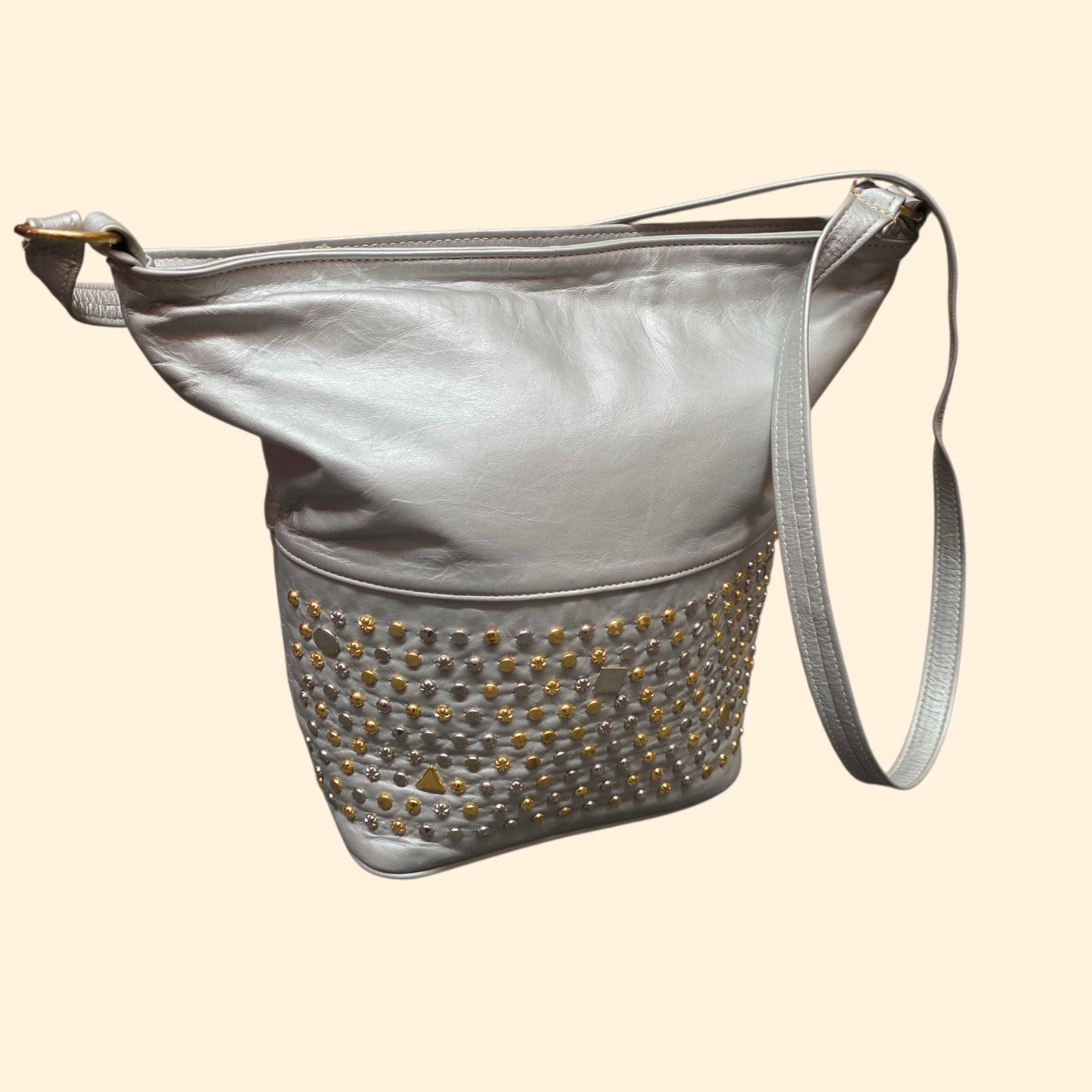 1990s Silver Studded Leather Crossbody Purse