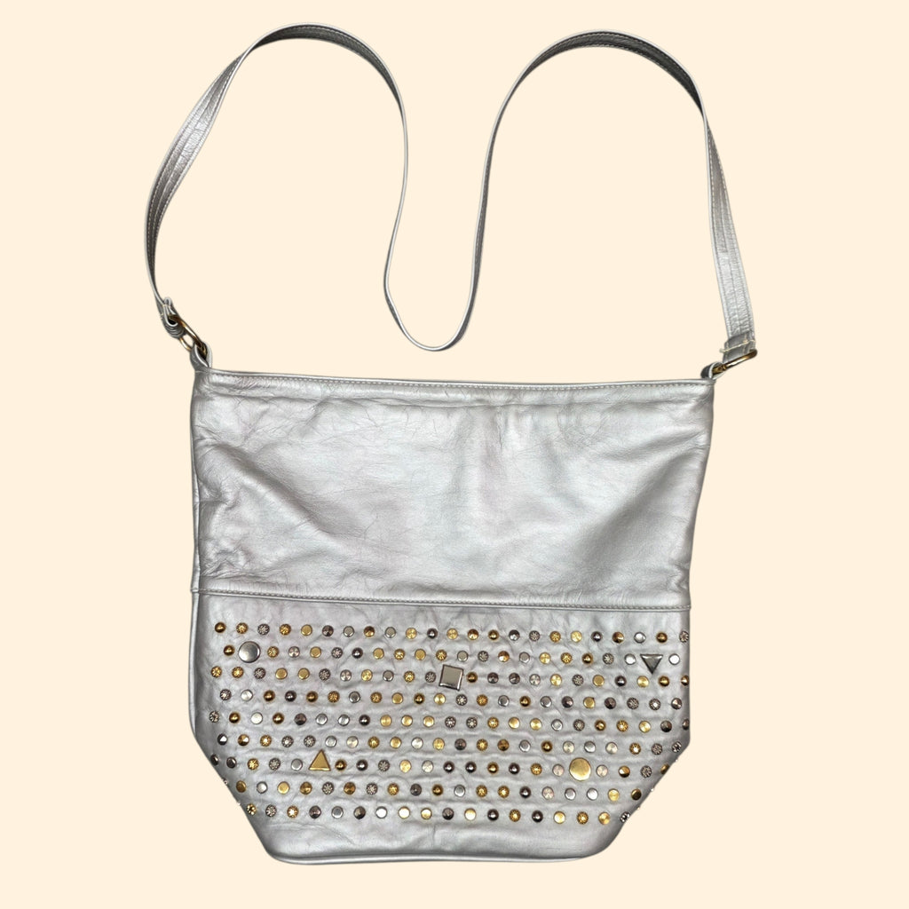 1990s Silver Studded Leather Crossbody Purse