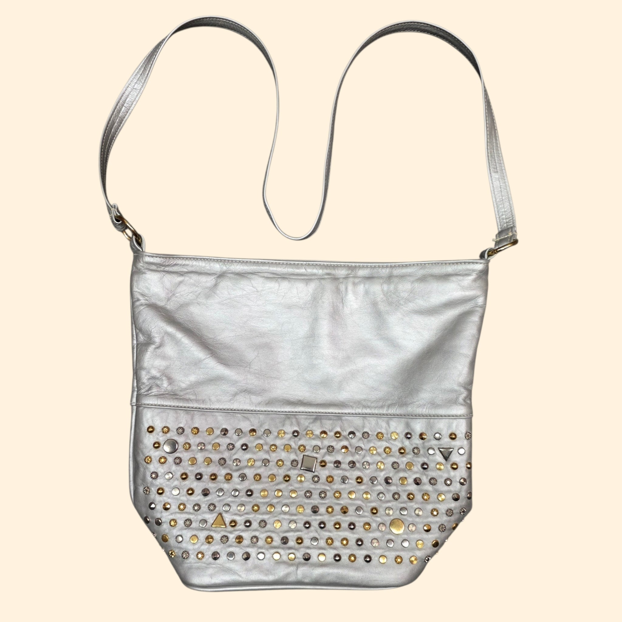 1990s Silver Studded Leather Crossbody Purse