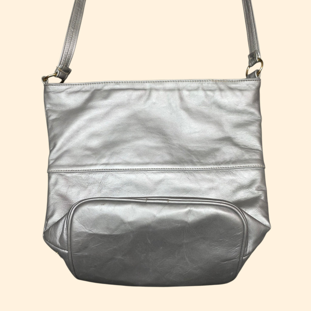 1990s Silver Studded Leather Crossbody Purse