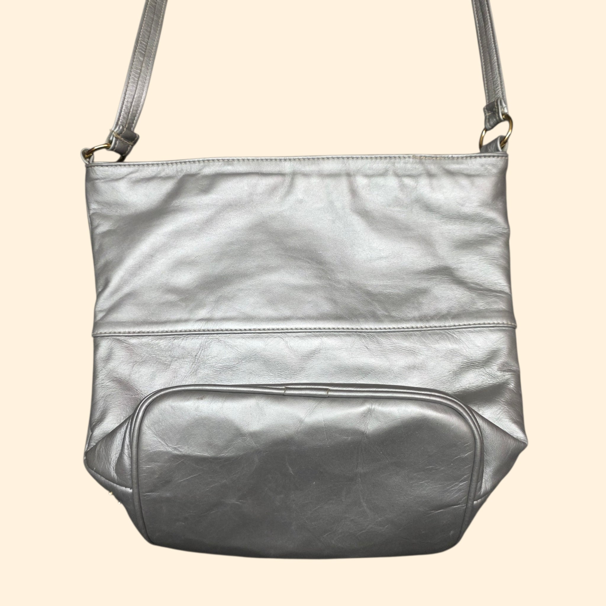 1990s Silver Studded Leather Crossbody Purse