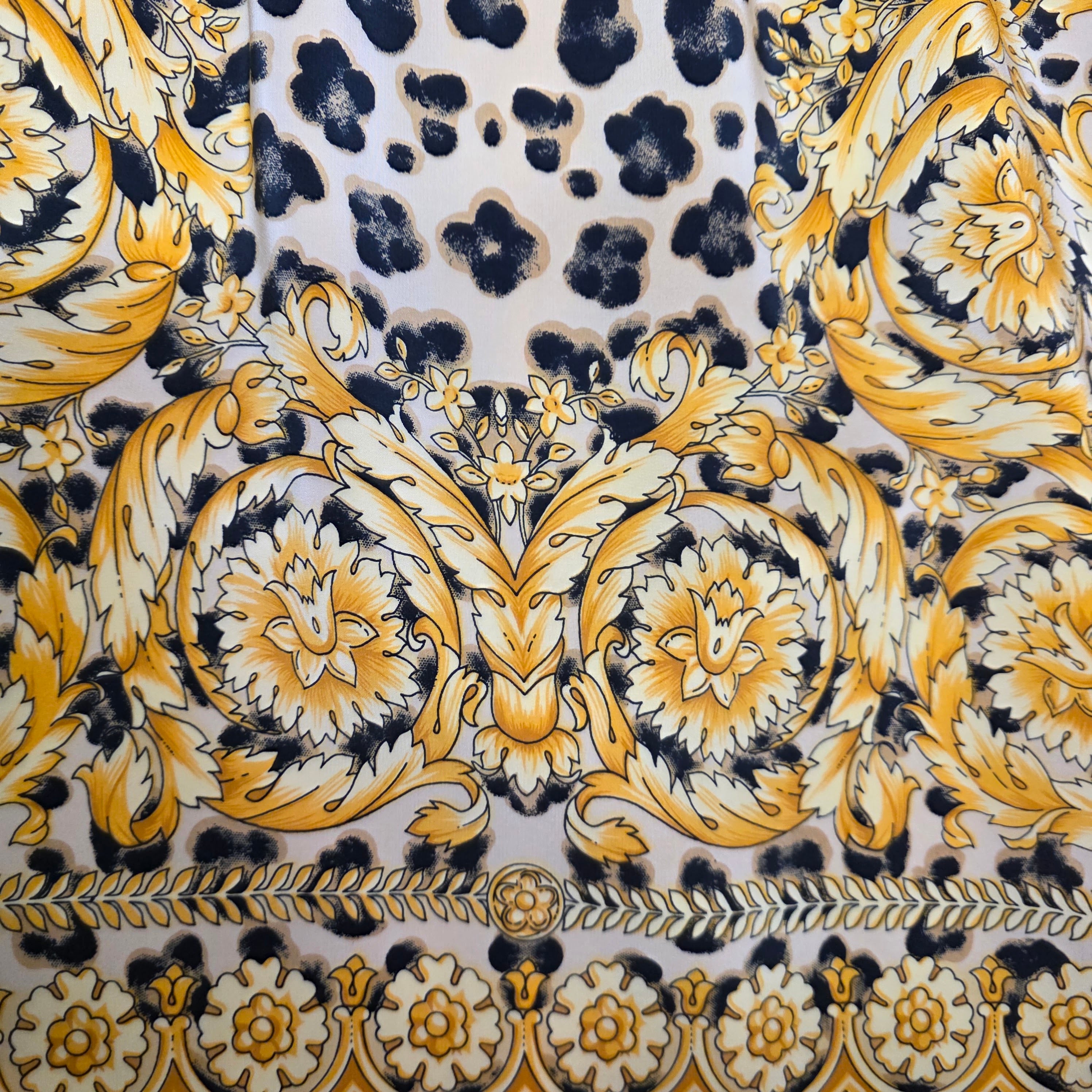 1990s Silk Baroque and Leopard Print Midi Dress ~ Small