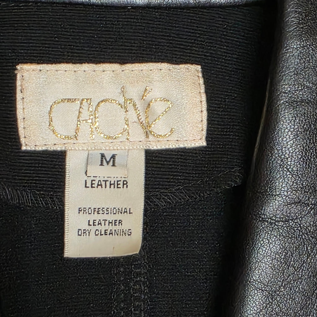 1990s Cache Black Leather Zip Up Fitted Vest ~ Small Medium ~ Lion