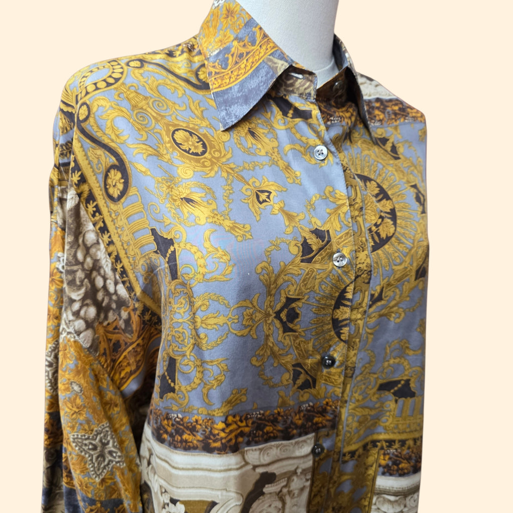 1990s Compagnie Internationale Express Silk Baroque Print Blouse ~ Medium Large ~ Oversized