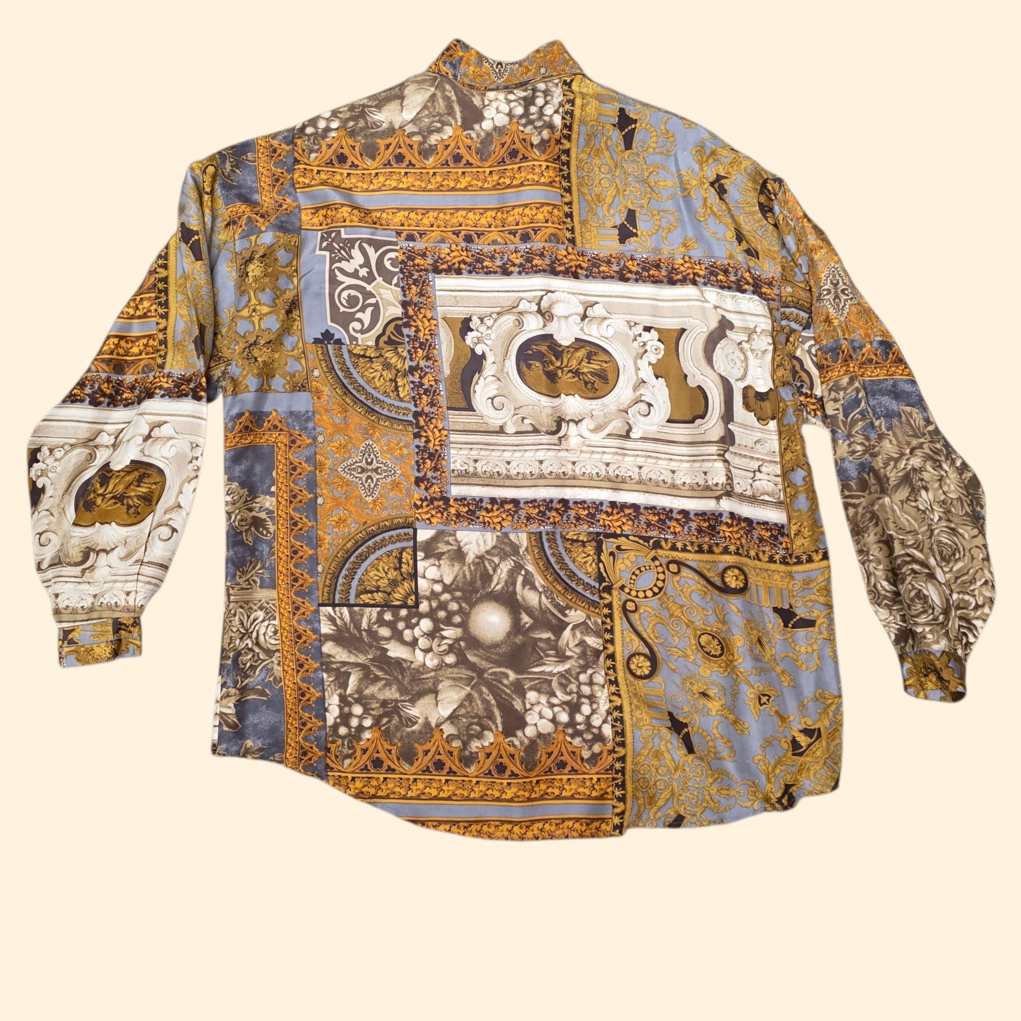 1990s Compagnie Internationale Express Silk Baroque Print Blouse ~ Medium Large ~ Oversized