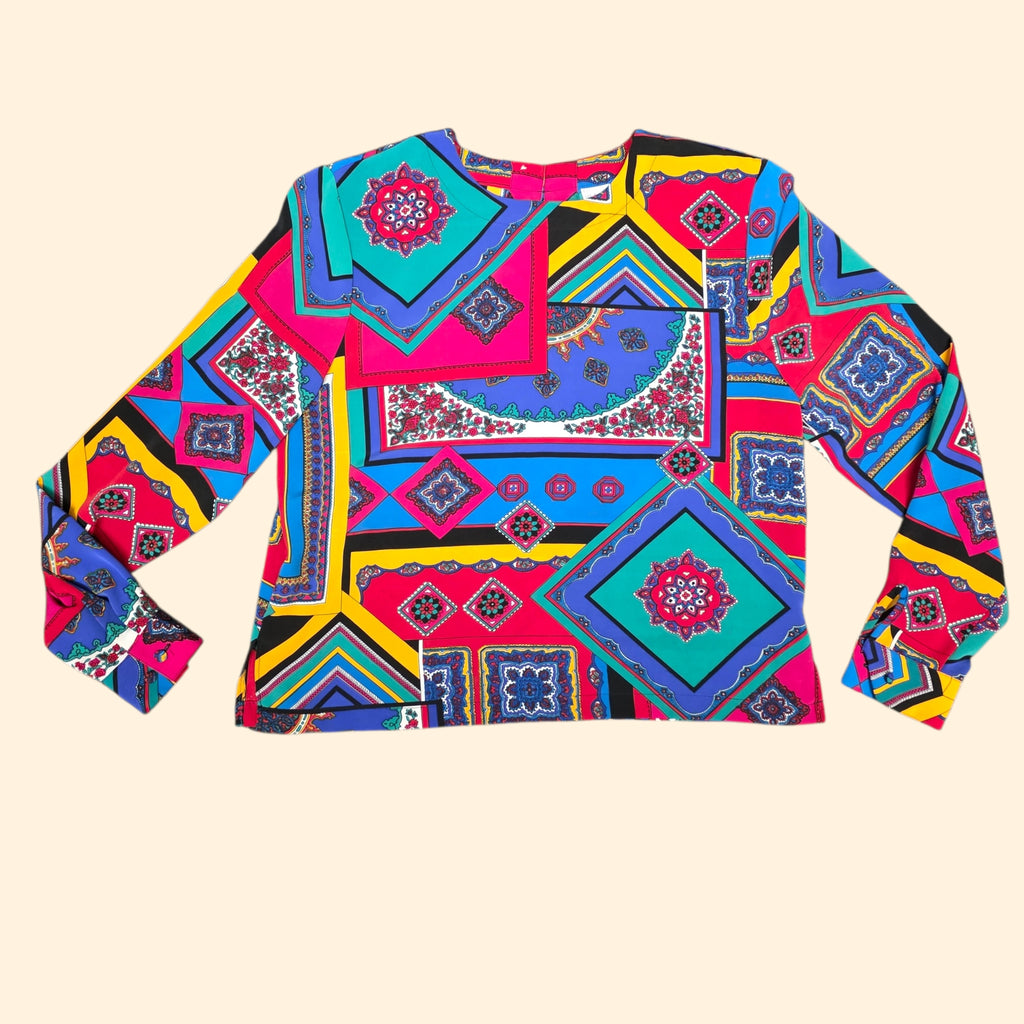 1990s Crazy Print Long Sleeve Pullover Top ~ Medium
