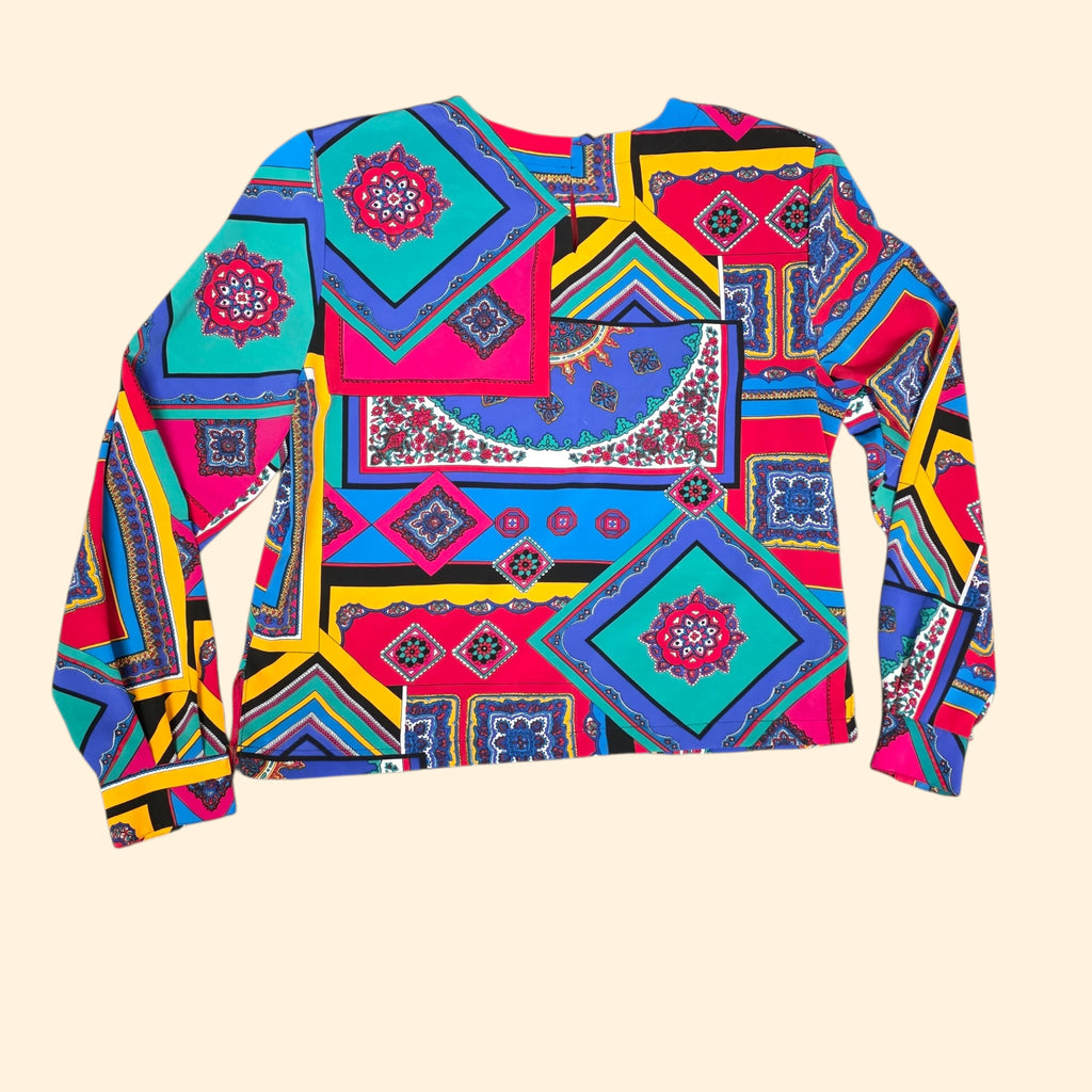 1990s Crazy Print Long Sleeve Pullover Top ~ Medium