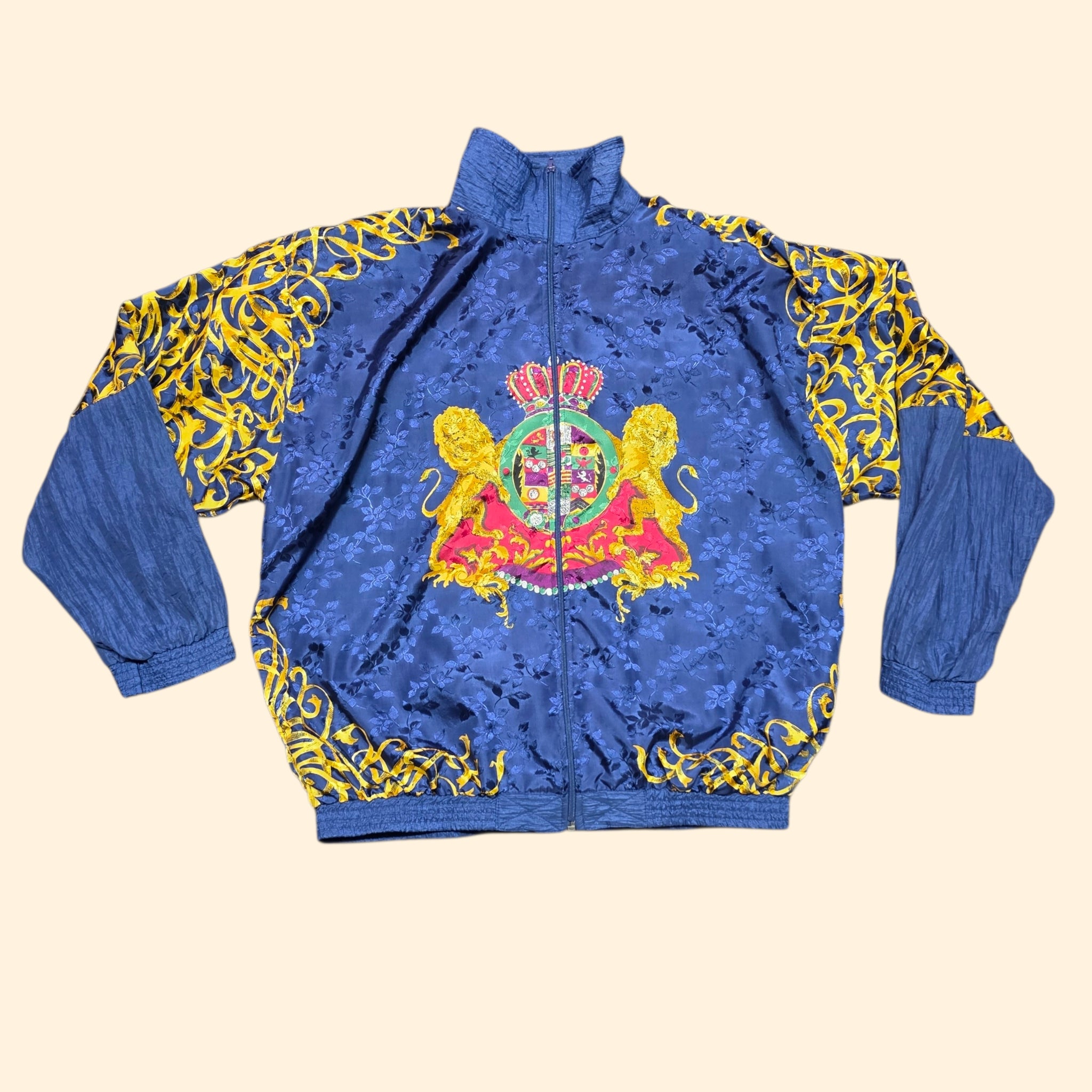 1990s Baroque Print Coat of Arms Blue Track Suit ~ Large ~ Lion Filigree
