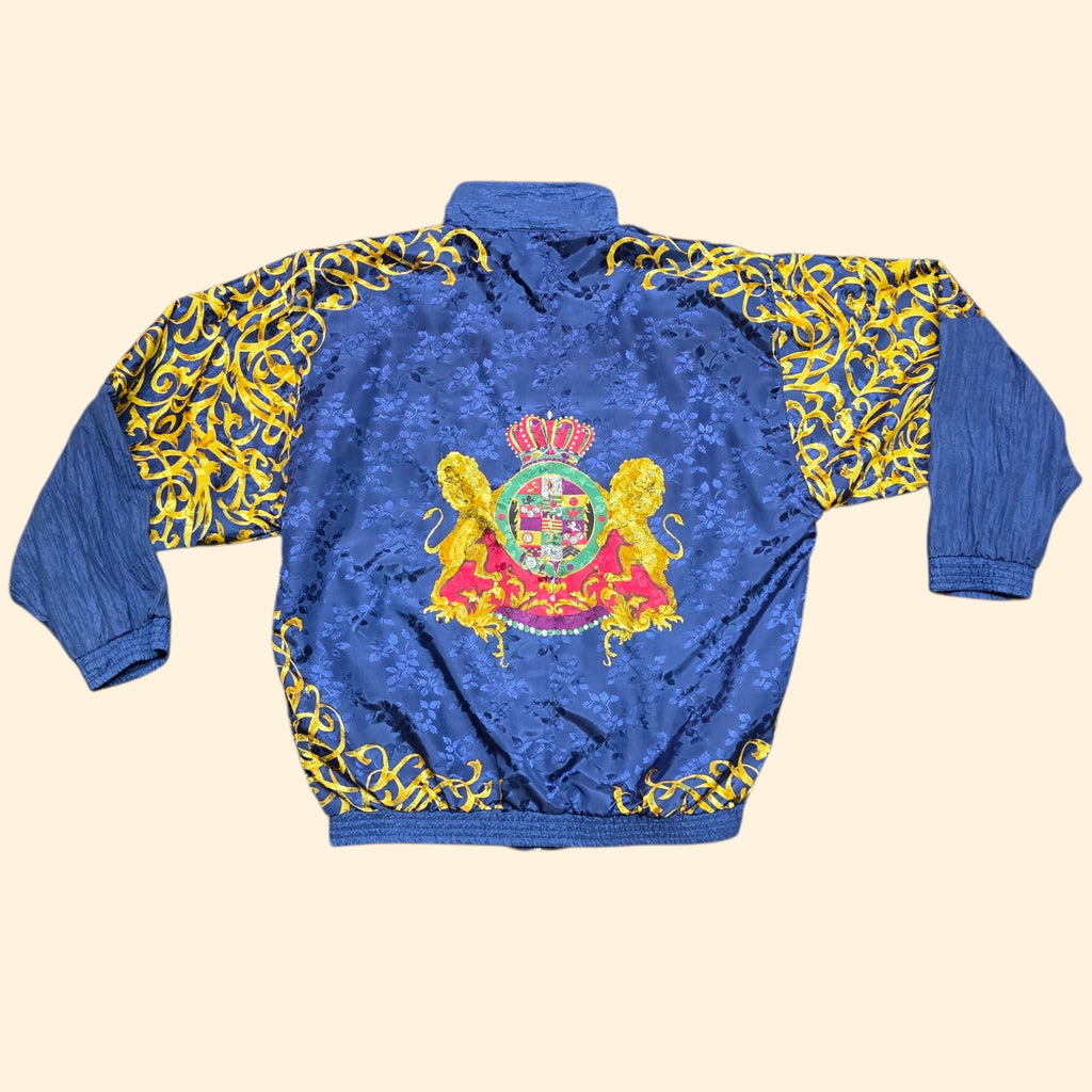 1990s Baroque Print Coat of Arms Blue Track Suit ~ Large ~ Lion Filigree