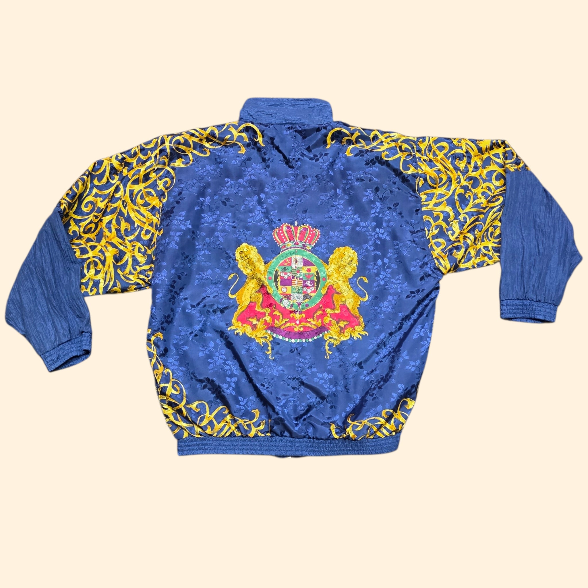 1990s Baroque Print Coat of Arms Blue Track Suit ~ Large ~ Lion Filigree