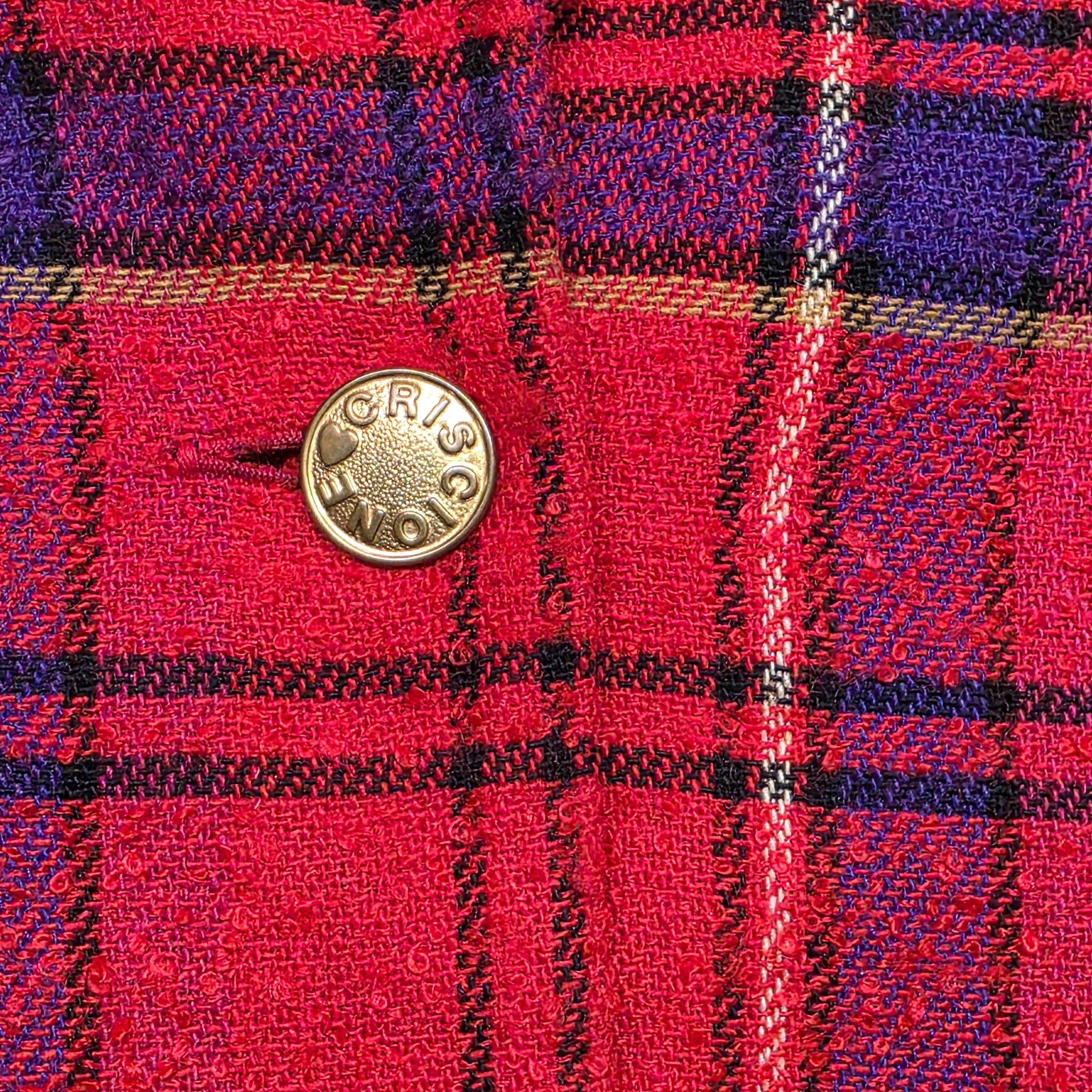 1990s Studded Fuschia and Purple Plaid Blazer ~ Large ~ Boxy Oversized