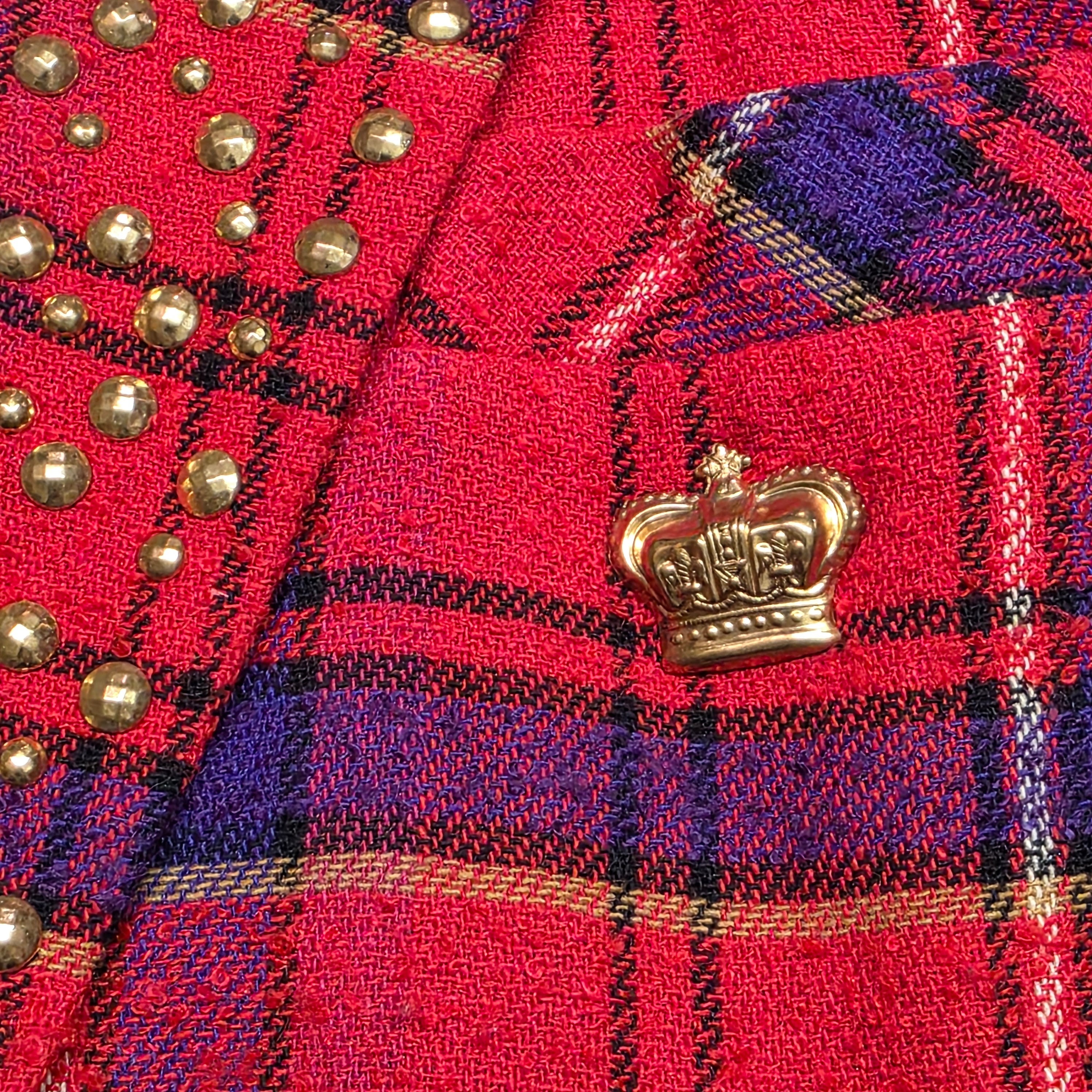 1990s Studded Fuschia and Purple Plaid Blazer ~ Large ~ Boxy Oversized
