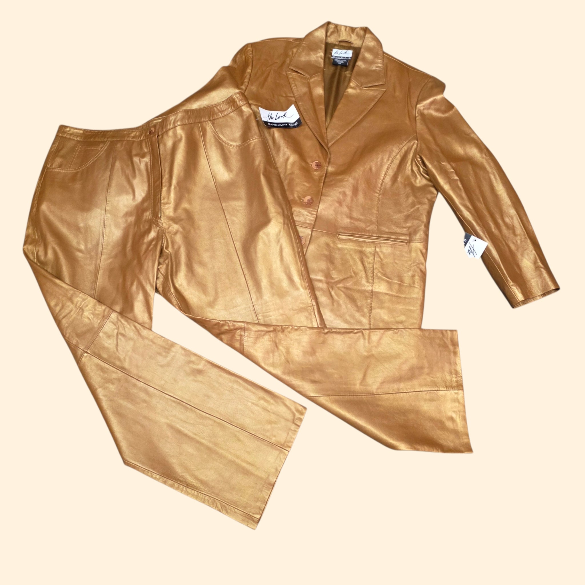 1990s Deadstock Bronze Leather Suit ~ 2XL ~ Plus Sized Blazer Pants