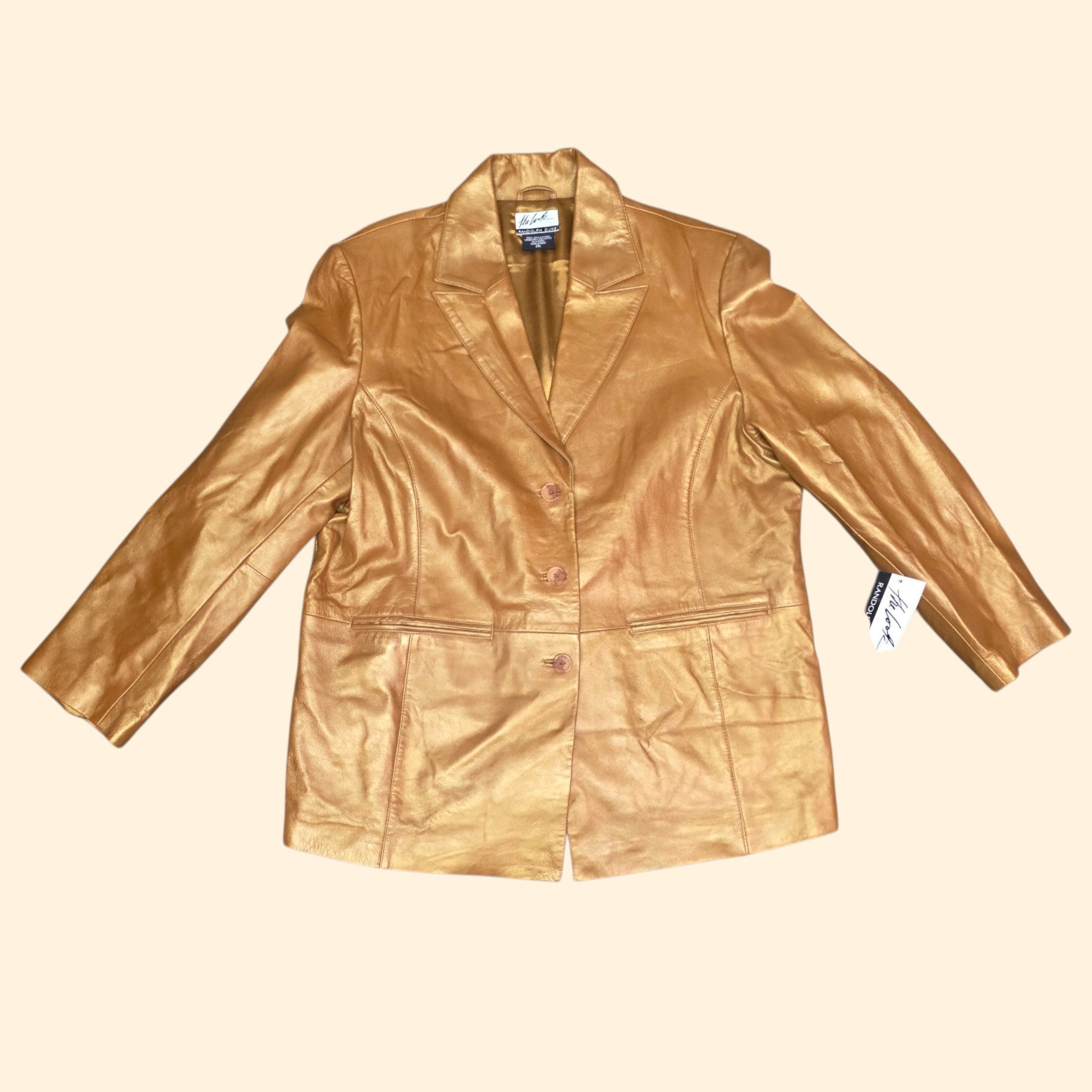 1990s Deadstock Bronze Leather Suit ~ 2XL ~ Plus Sized Blazer Pants
