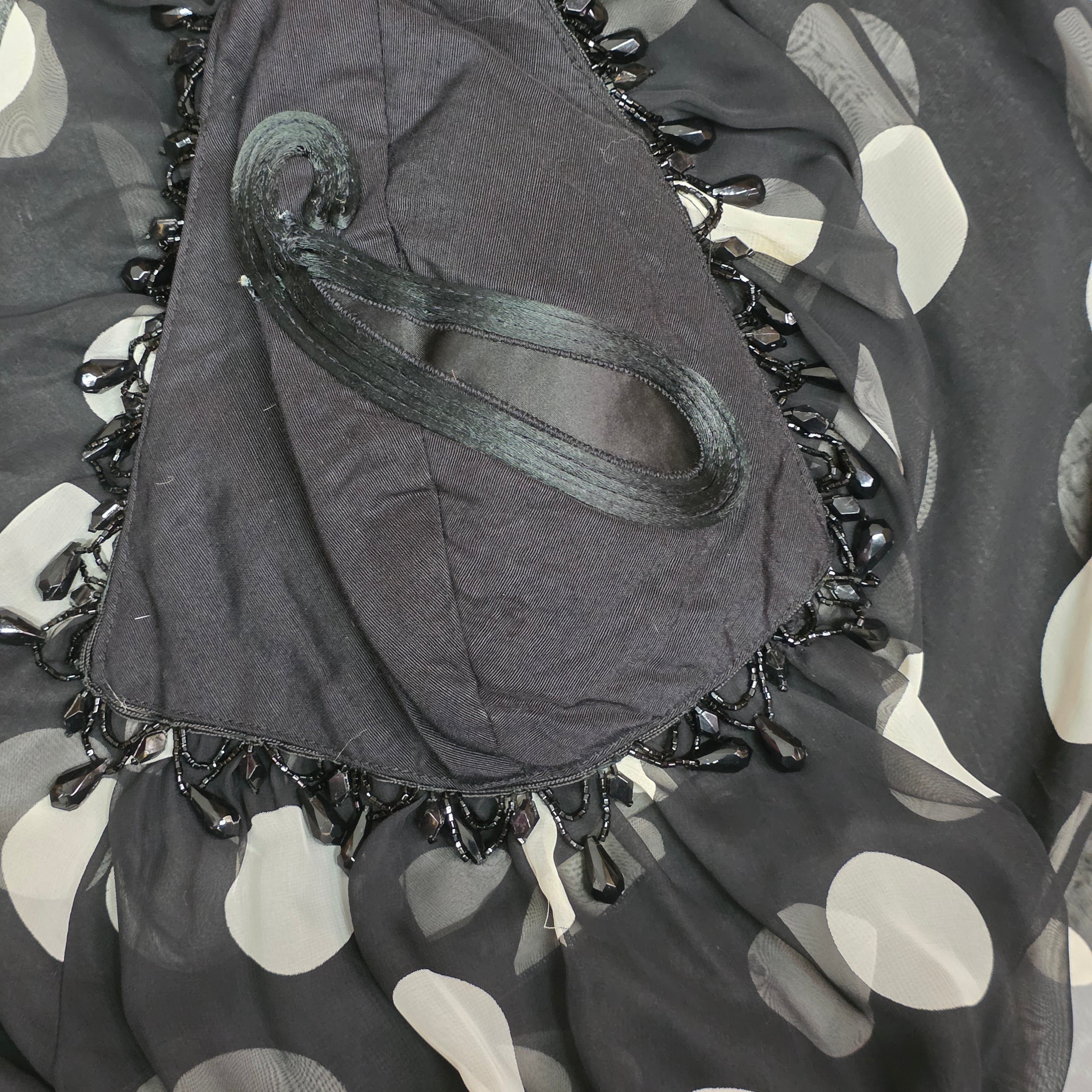 1990s Black and White Beaded Sheer Polka Dot Palazzo Set ~ Medium