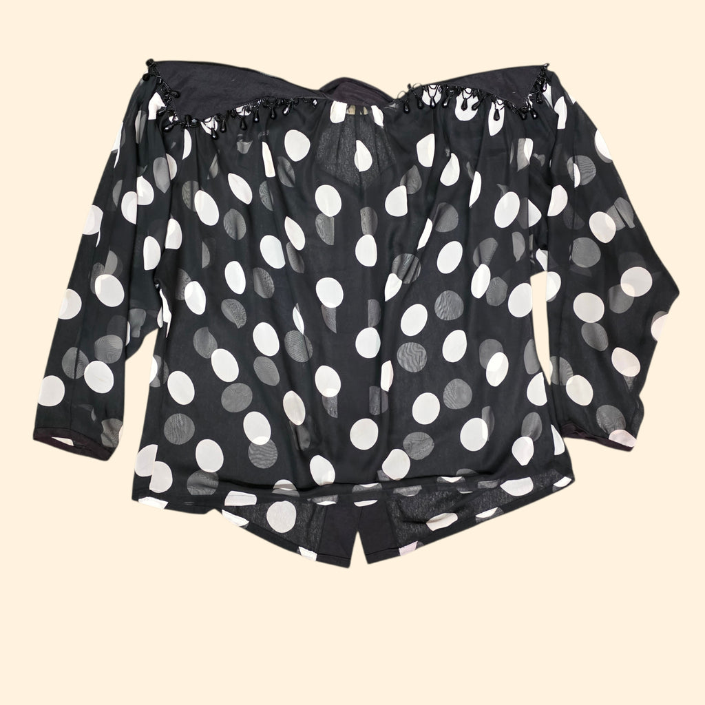 1990s Black and White Beaded Sheer Polka Dot Palazzo Set ~ Medium