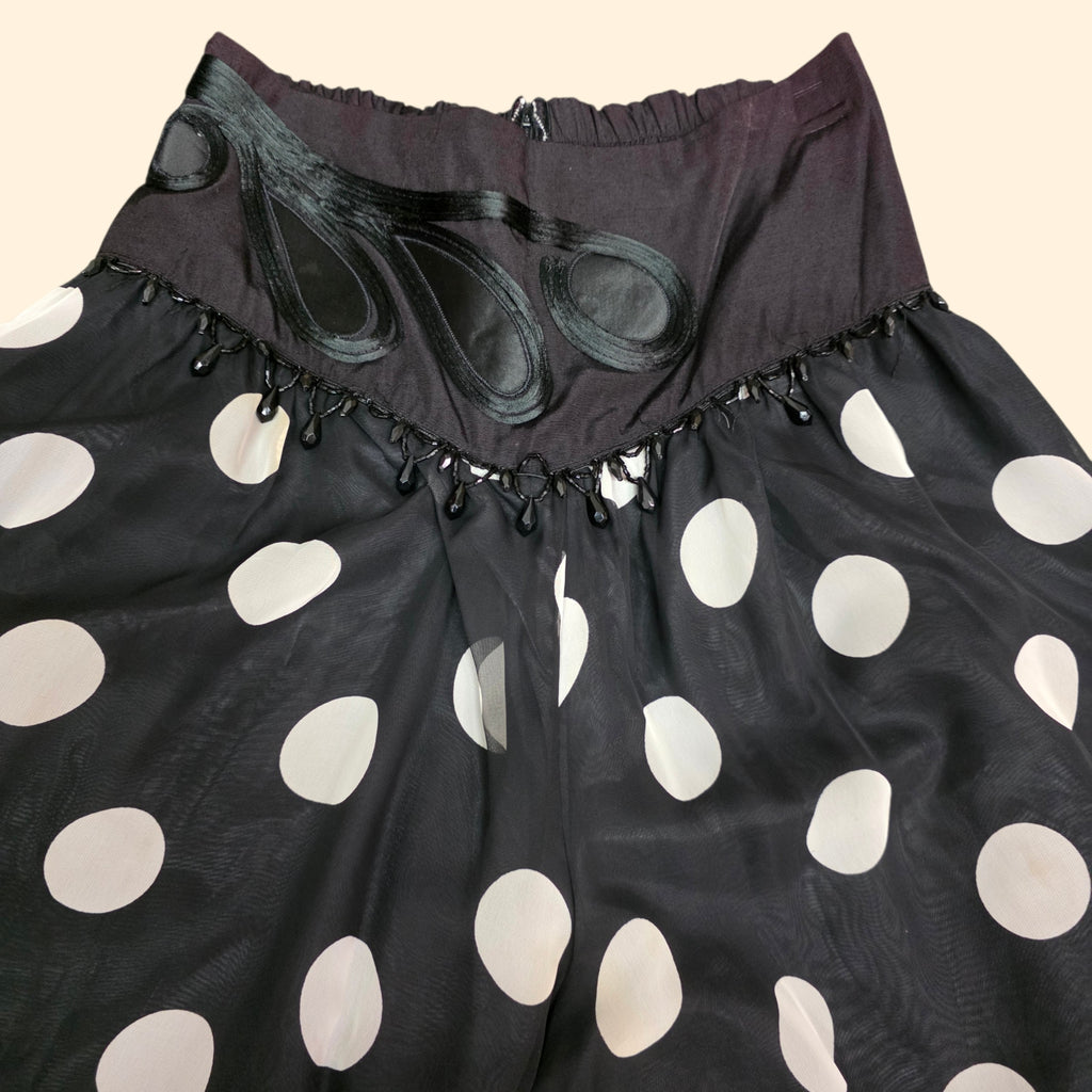 1990s Black and White Beaded Sheer Polka Dot Palazzo Set ~ Medium
