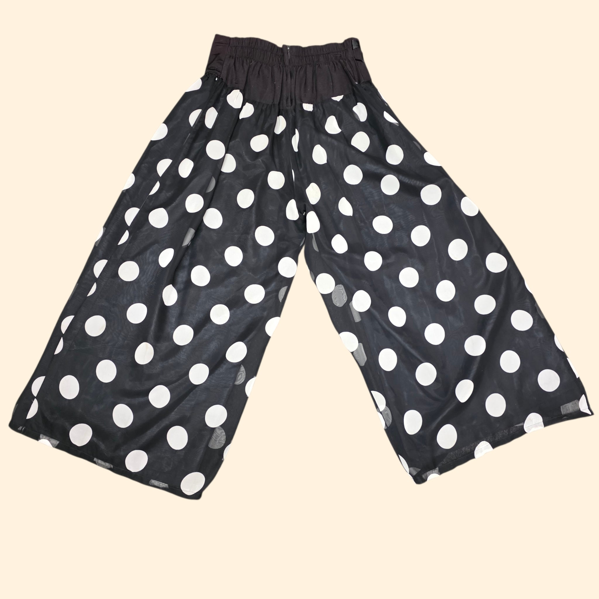 1990s Black and White Beaded Sheer Polka Dot Palazzo Set ~ Medium