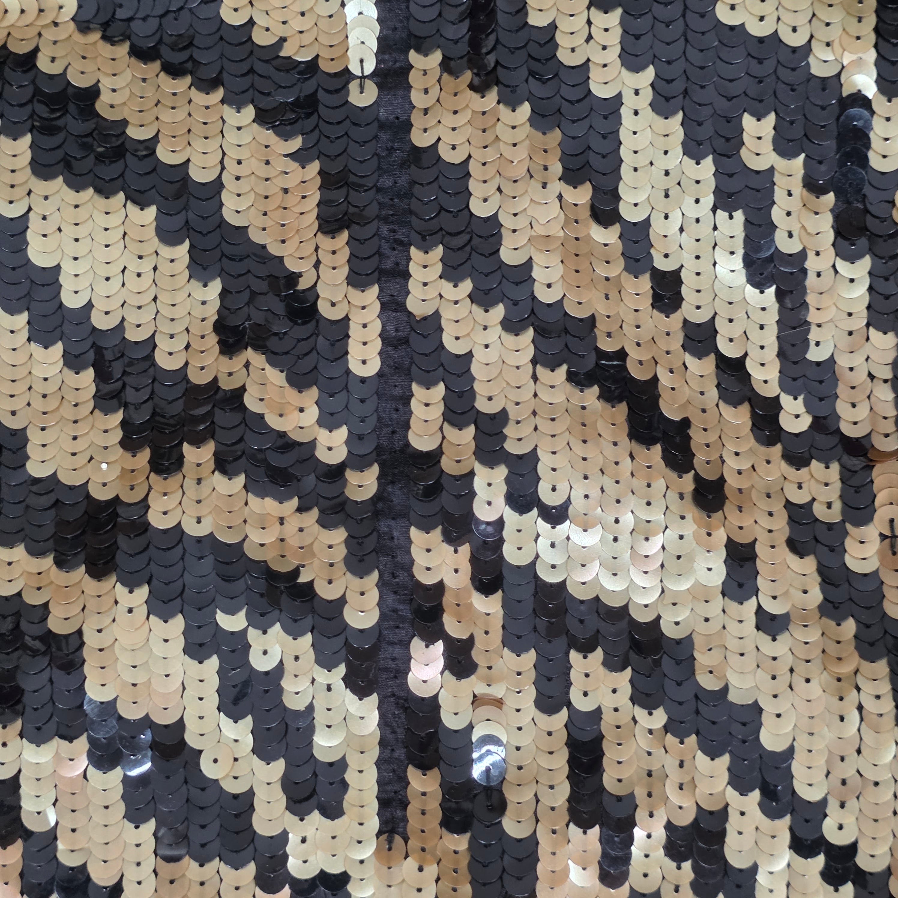 1990s Cache Black Gold Tiger Sequin Short Sleeve Blouse ~ Extra Small / Small