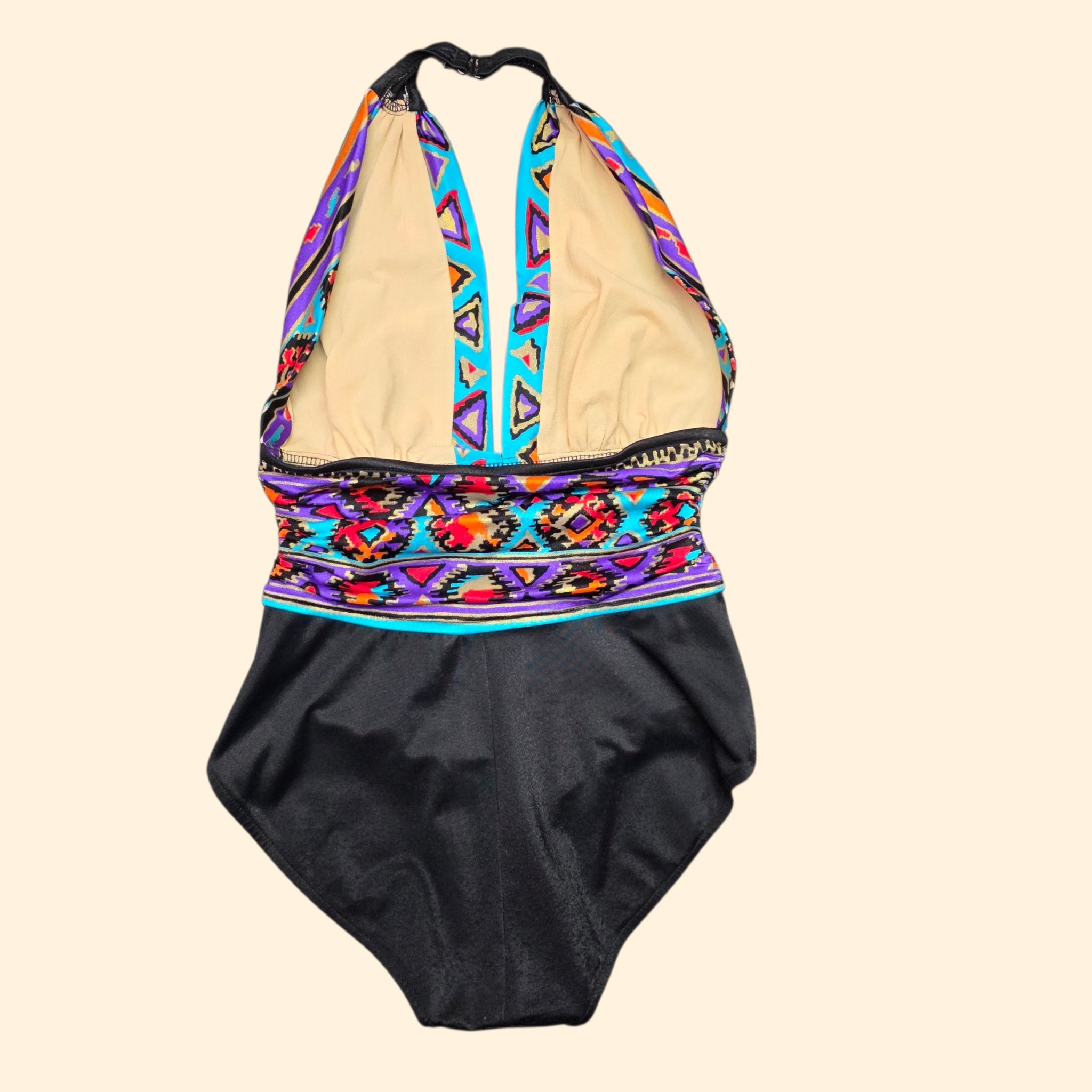 1990s Southwestern Aztec Print One Piece Halter Swimsuit ~ Small ~ Bathing Suit