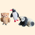 Vintage Handwork Wagner Kunstlerschutz West Germany Flocked Animal Figurine Lot ~ Owl Panda Penguin