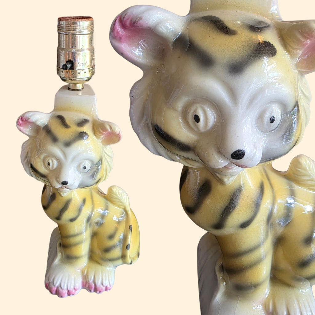 1950s Ceramic Tiger Lamp ~ Baby Nursery Kid's Room Mid Century