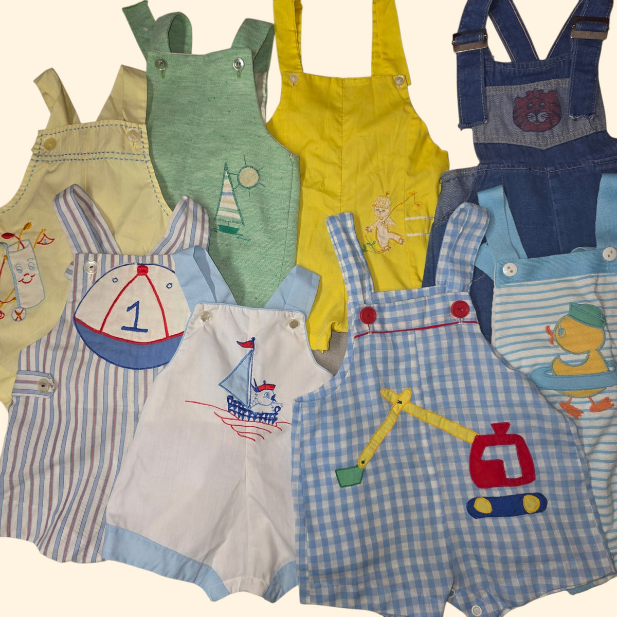 1970s 1980s Vintage Baby Romper Lot ~ 12 - 18 Month ~ Infant Boys Short-alls Embroidered