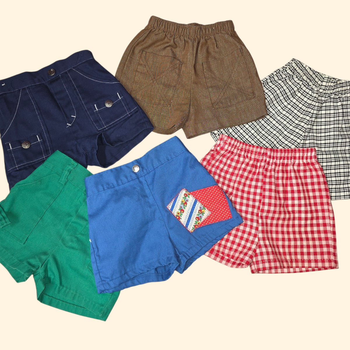 1970s Boys Vintage Shorts Lot ~ 2T ~ Plaid Patchwork Cargo Gingham