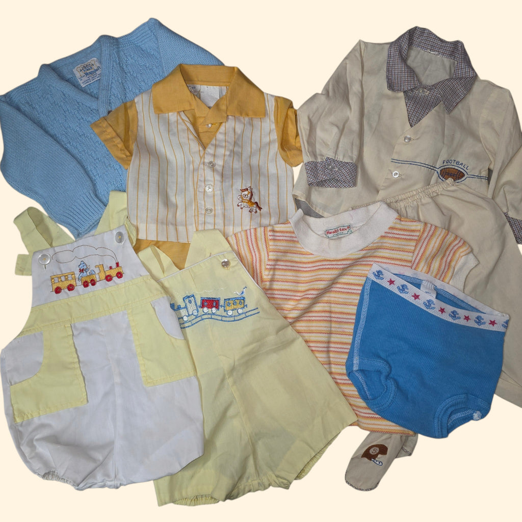 1970s Baby Boy Vintage Clothing Lot ~ 0 - 9 Months ~ Newborn Infant Shower Gift