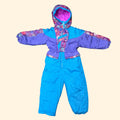 1990s Teal Purple Floral Puffer Snowsuit ~ 4T ~ Kids Toddler Girls