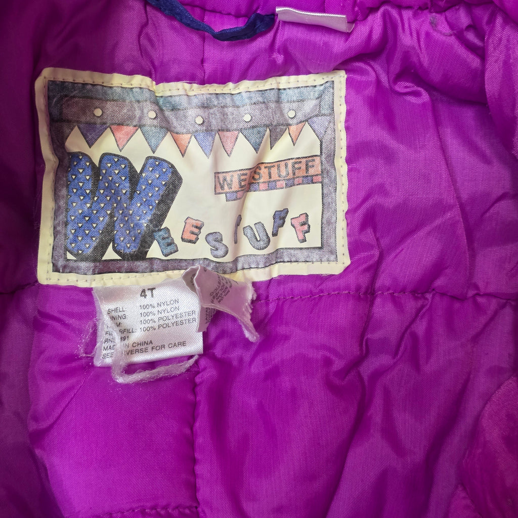1990s Teal Purple Floral Puffer Snowsuit ~ 4T ~ Kids Toddler Girls