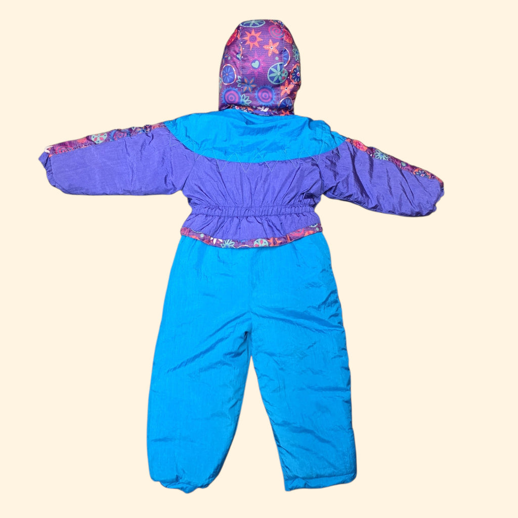 1990s Teal Purple Floral Puffer Snowsuit ~ 4T ~ Kids Toddler Girls