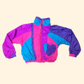 1990s Neon Pink Purple Teal Lightweight Nylon Jacket ~ Girls 6 ~ Youth Kids Dayglo