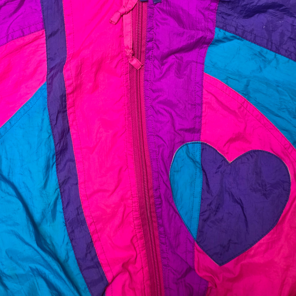 1990s Neon Pink Purple Teal Lightweight Nylon Jacket ~ Girls 6 ~ Youth Kids Dayglo