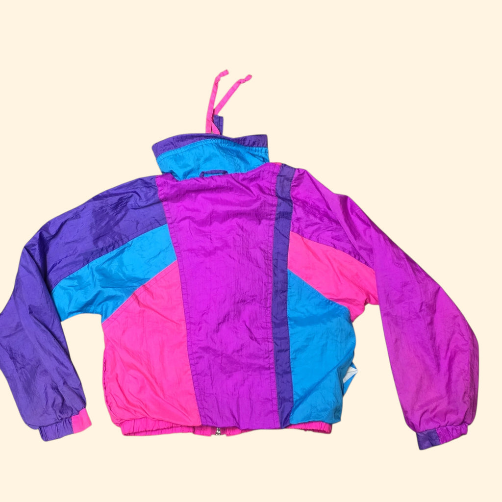1990s Neon Pink Purple Teal Lightweight Nylon Jacket ~ Girls 6 ~ Youth Kids Dayglo
