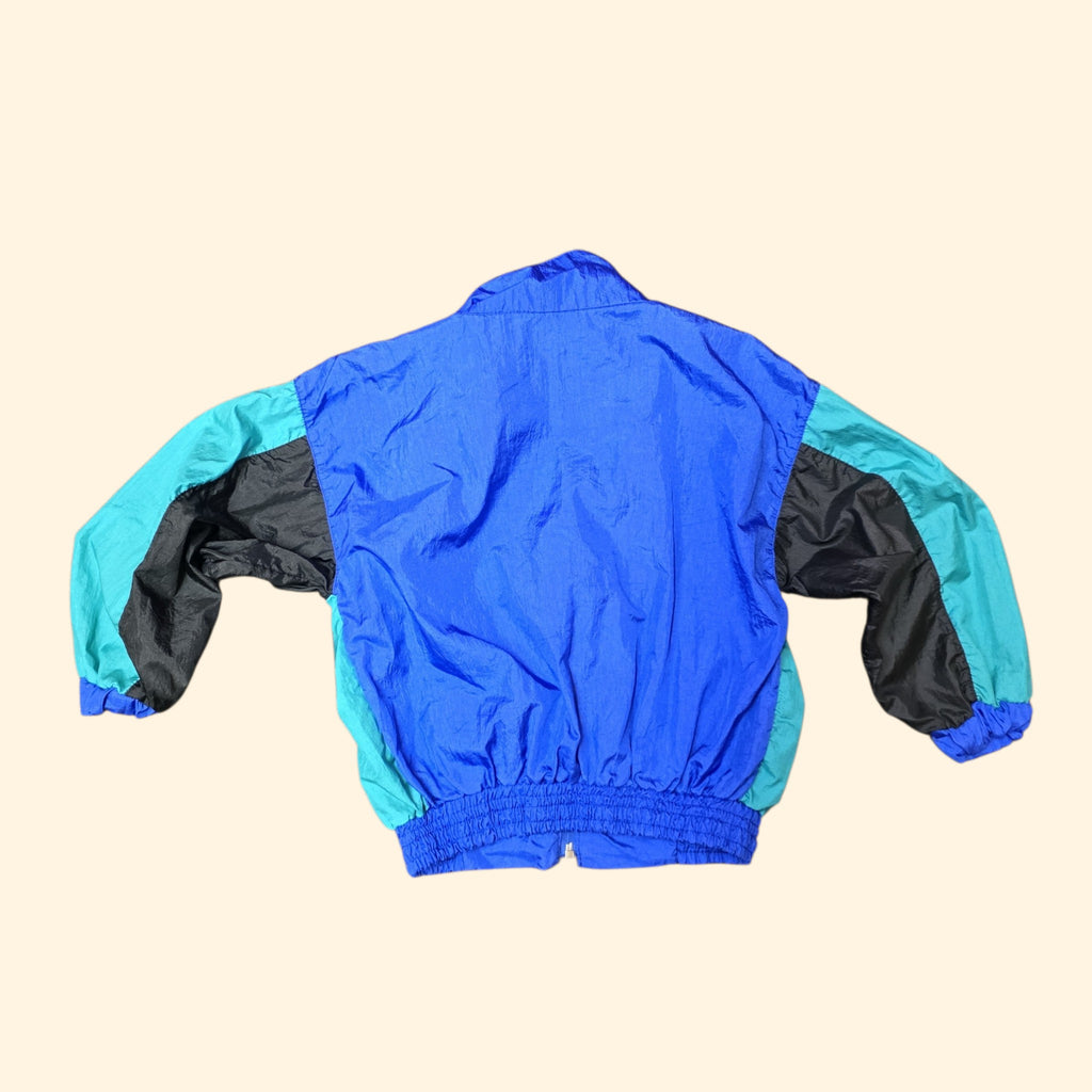 1990s Blue Teal Black Nyon Colorblock Windbreaker ~ Youth Medium ~ Unisex Boys Girls