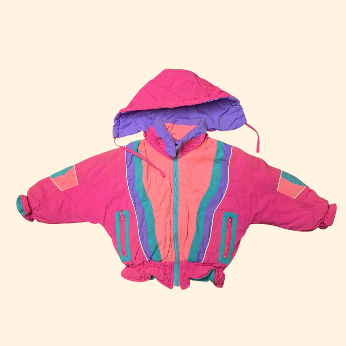 1990s Neon Pink Puffer Jacket ~ Youth 5 ~ Girls Kids Winter Coat