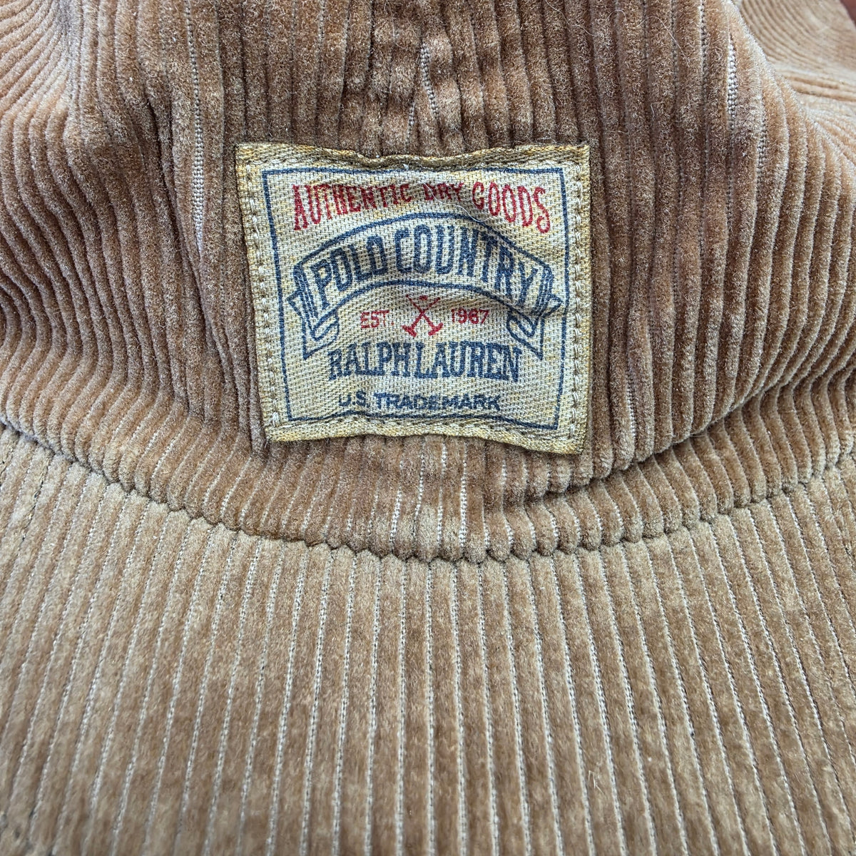 1990s Polo Country Ralph Lauren Tan Corduroy Strapback Hat ~ Baseball Cap
