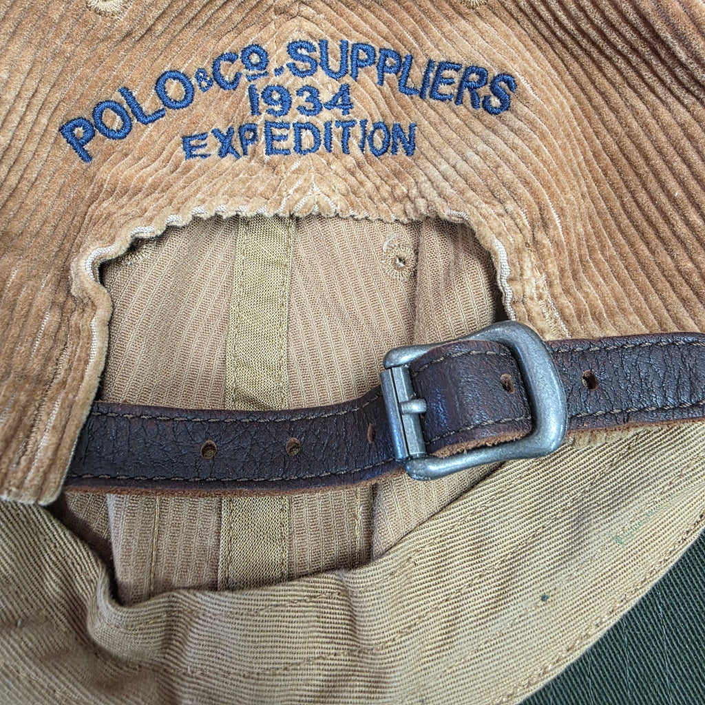 1990s Polo Country Ralph Lauren Tan Corduroy Strapback Hat ~ Baseball Cap