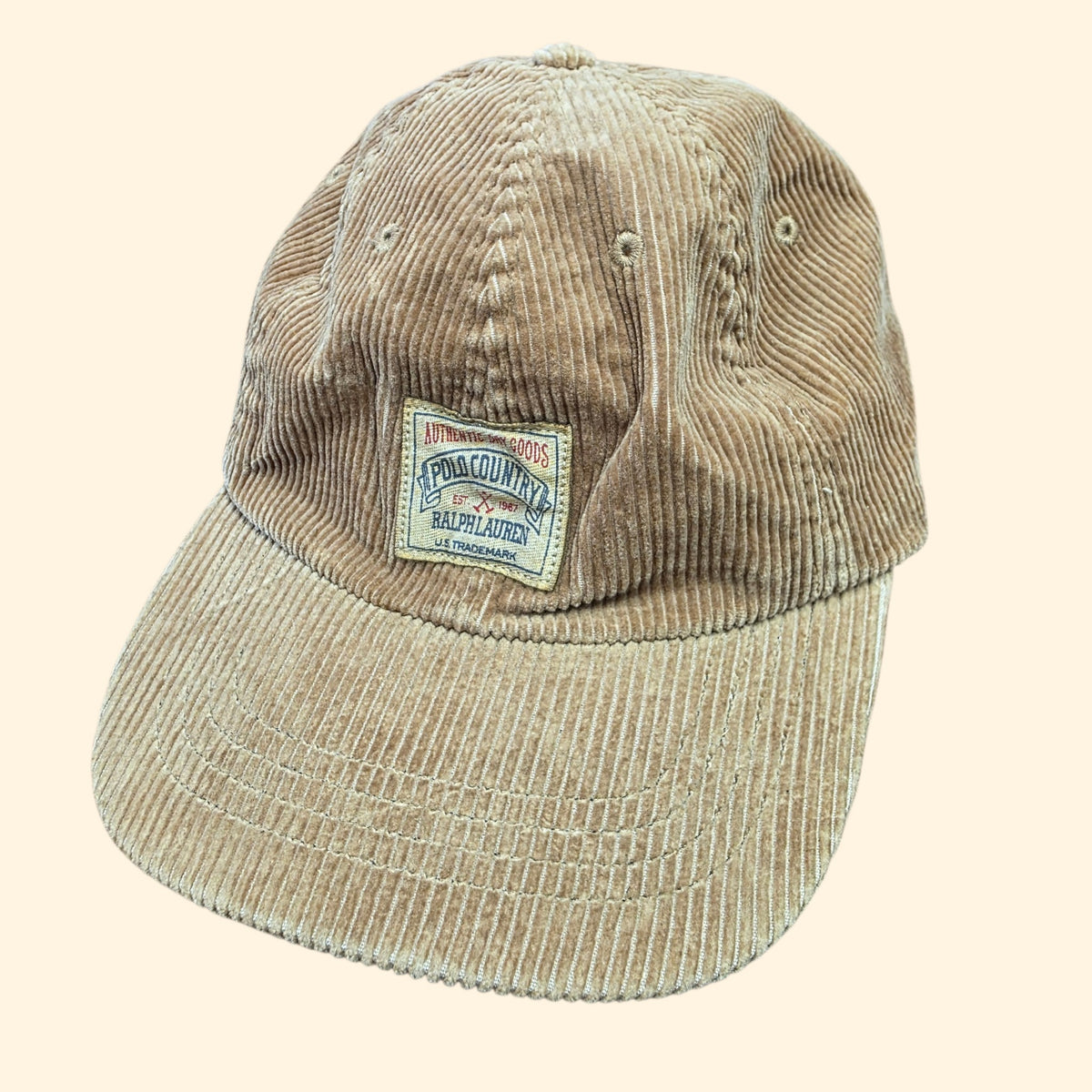 1990s Polo Country Ralph Lauren Tan Corduroy Strapback Hat ~ Baseball Cap