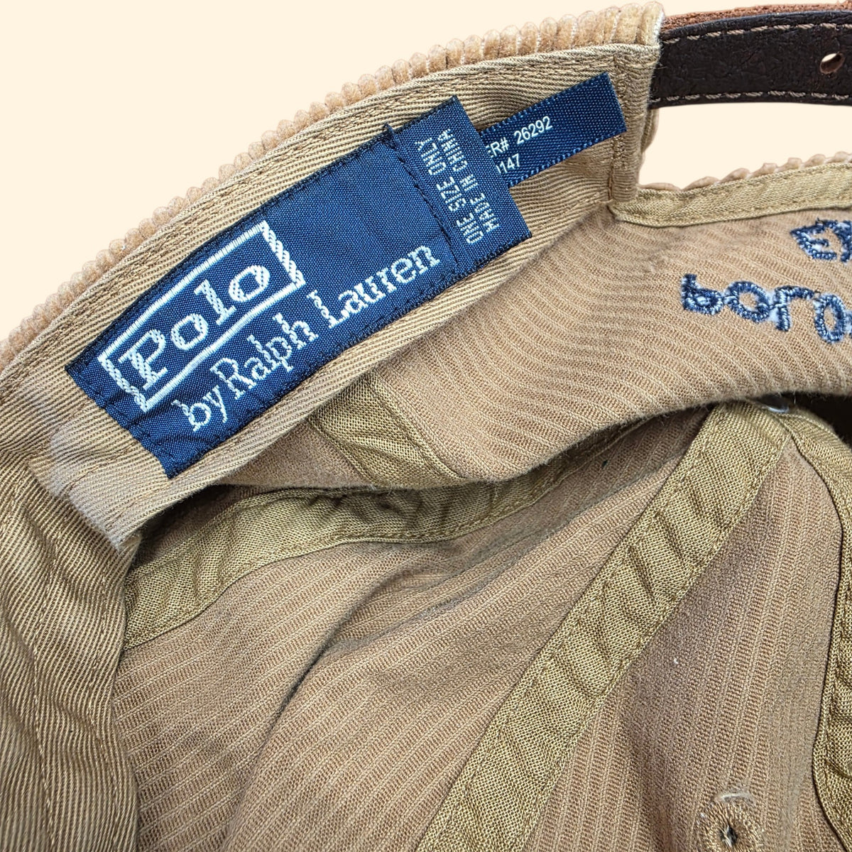 1990s Polo Country Ralph Lauren Tan Corduroy Strapback Hat ~ Baseball Cap