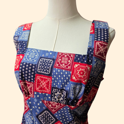 1960s  Bandana Patchwork Print Fit and Flare Sun Dress ~ Small
