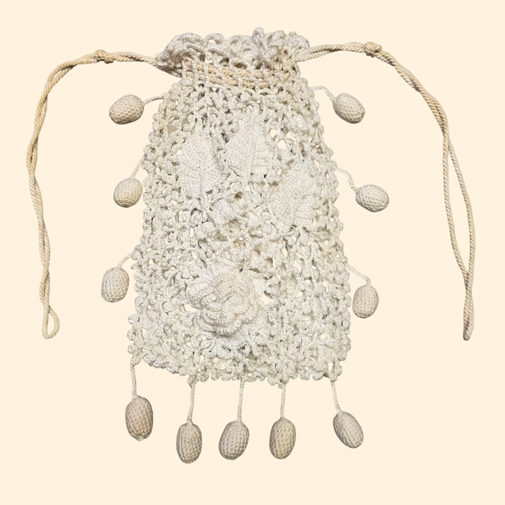 1920s Crochet Reticule ~ Victorian Edwardian Drawstring Purse