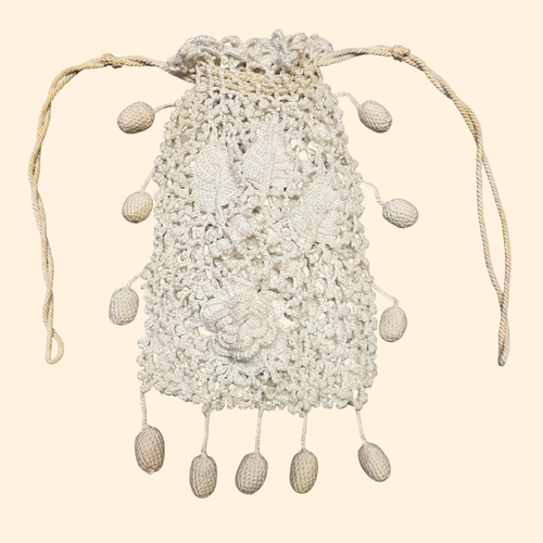 1920s Crochet Reticule ~ Victorian Edwardian Drawstring Purse