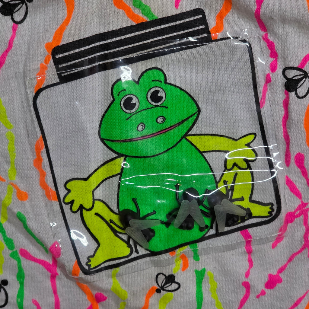 1980s Frog and Flies Paint Splatter Shorts and T Shirt Set ~ 3T ~ Neon Novelty