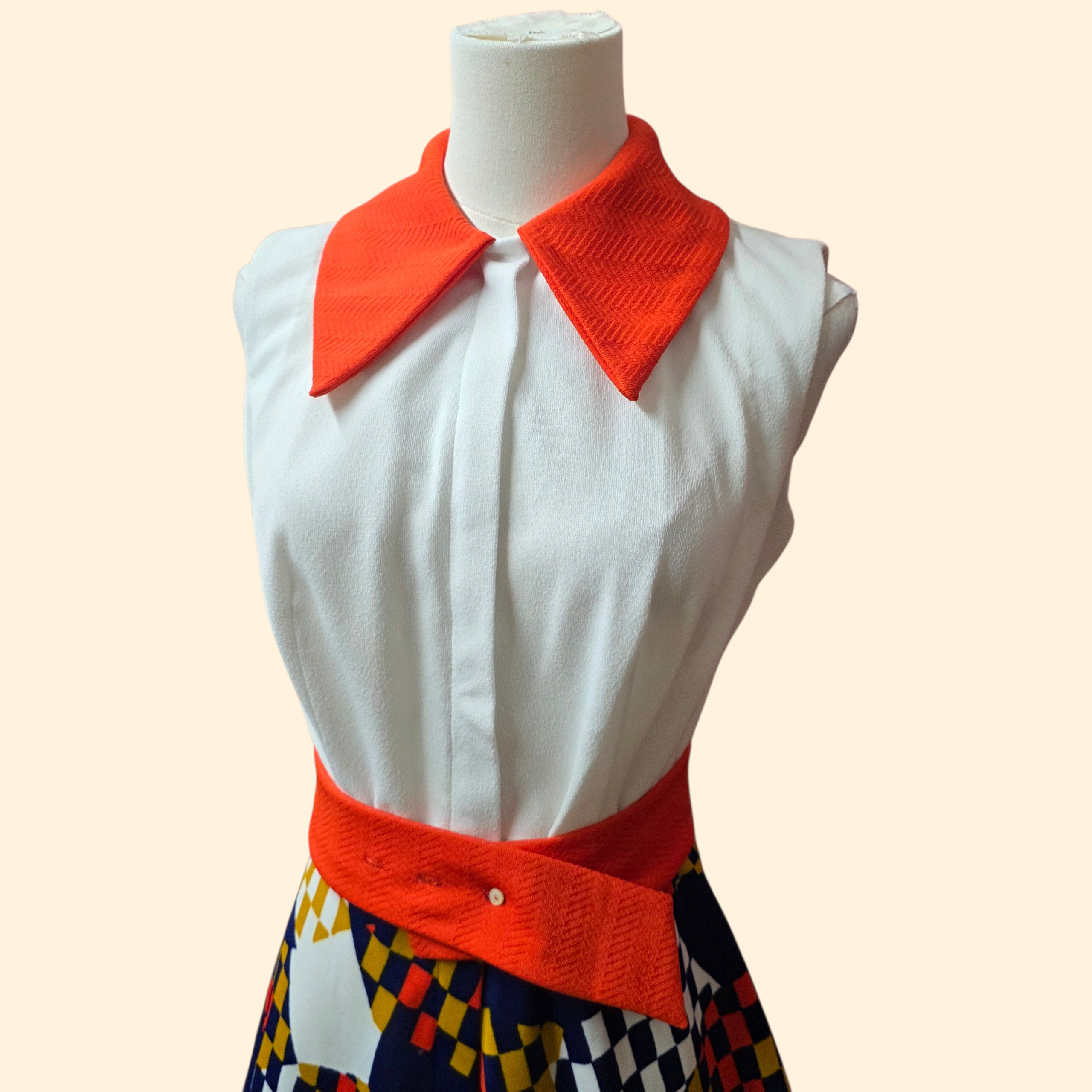 1960s Sleeveless Ultra Wide Leg Palazzo Jumpsuit ~ Small ~ Geometric Red White Blue