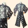 1990s Black and White Beaded Sheer Polka Dot Palazzo Set ~ Medium