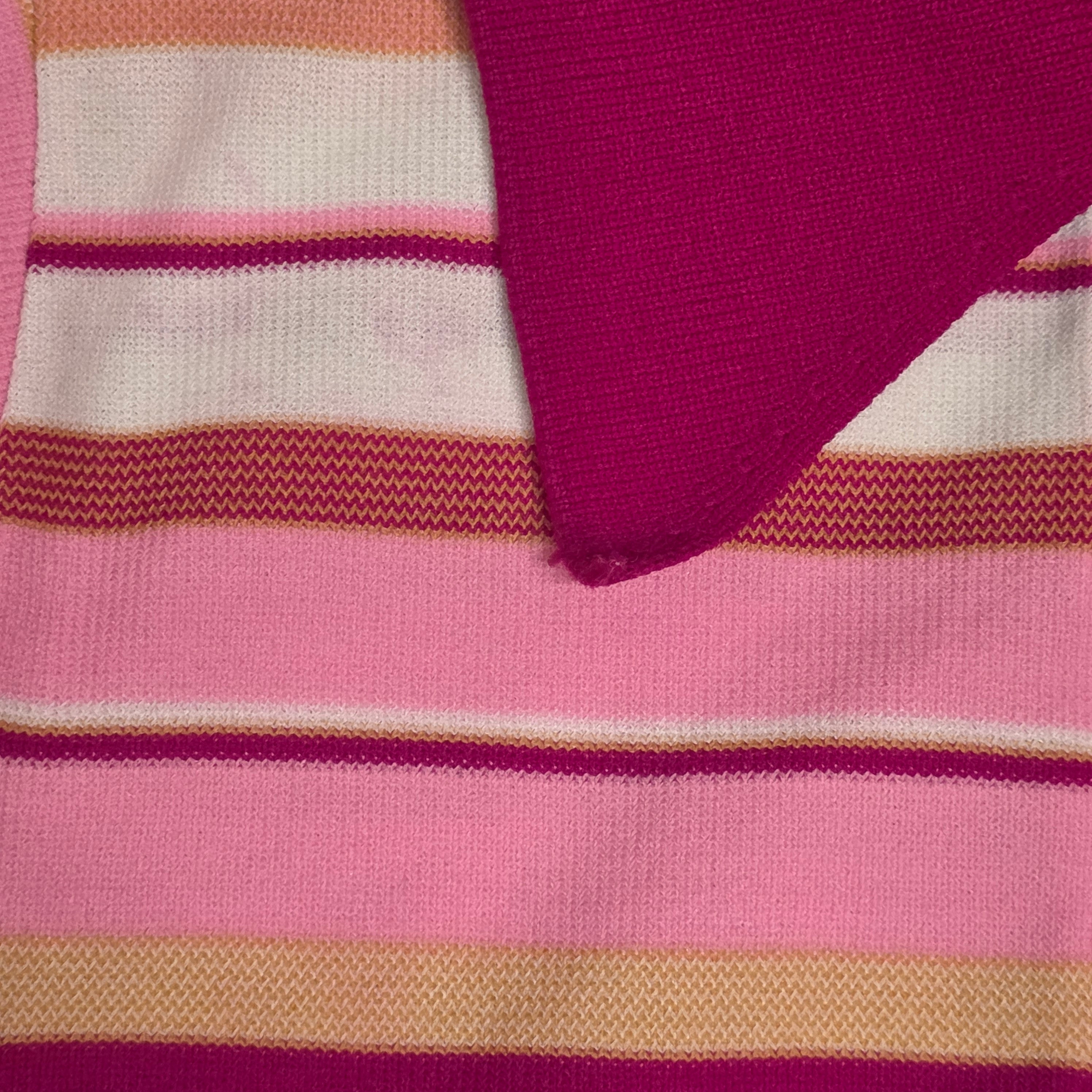 1970s Pink Striped Long Sleeve Nylon Polo Shirt ~ Youth 7