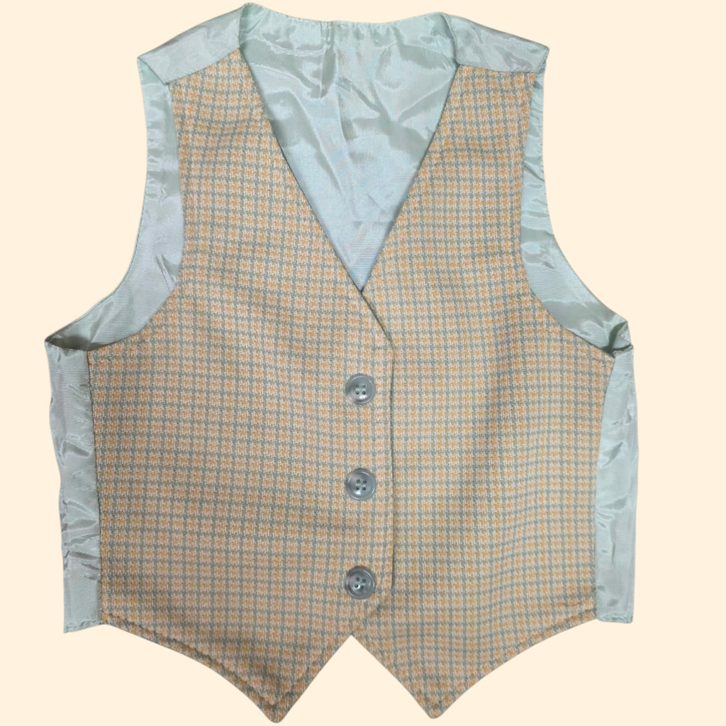1970s Polyester 3 Piece Leisure Suit ~ Boys 4 Slim ~ Sage Green Plaid