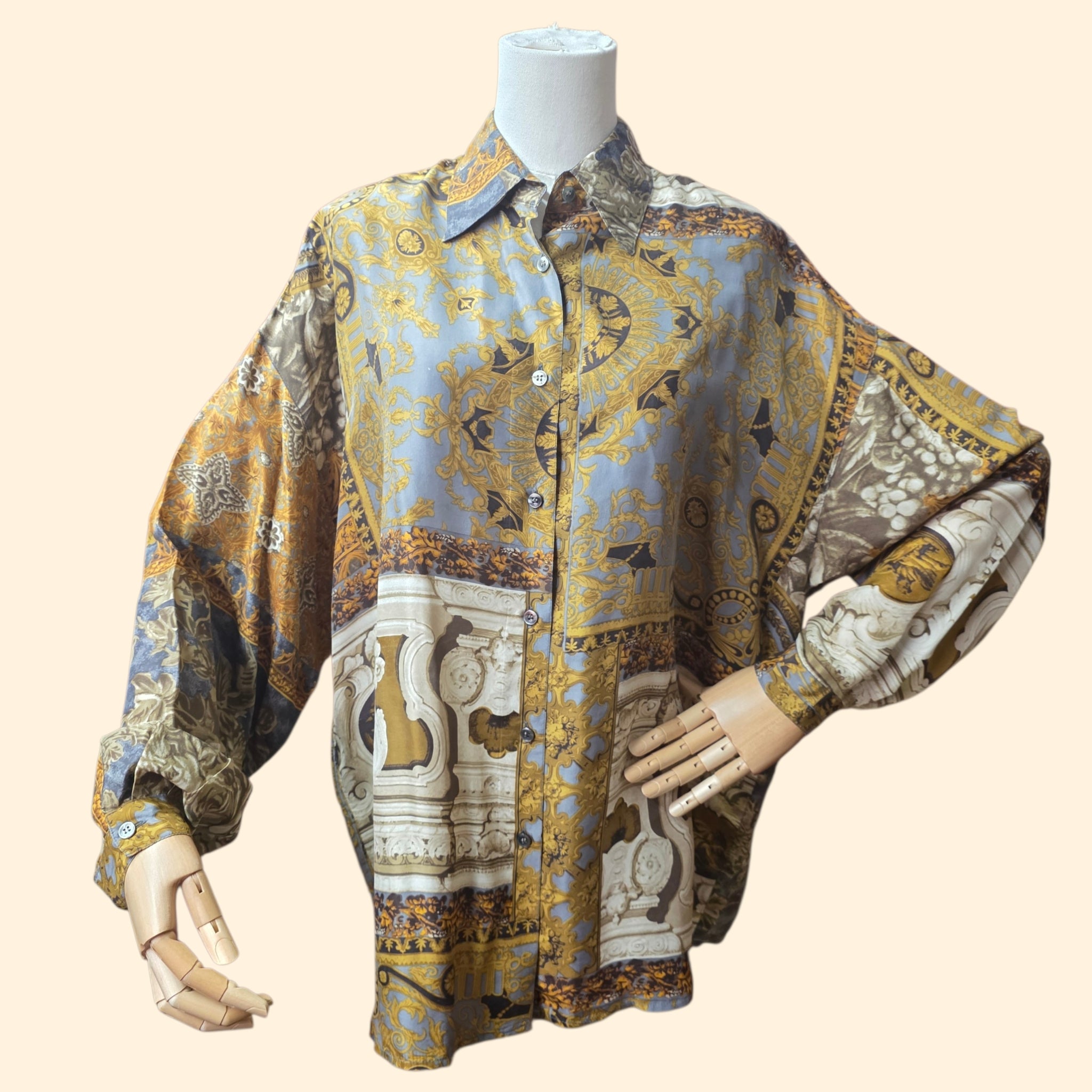 1990s Compagnie Internationale Express Silk Baroque Print Blouse ~ Medium Large ~ Oversized